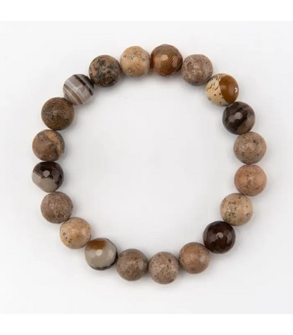 Bracelet Men's Faceted Botswana Agate Jasper Bracelet
