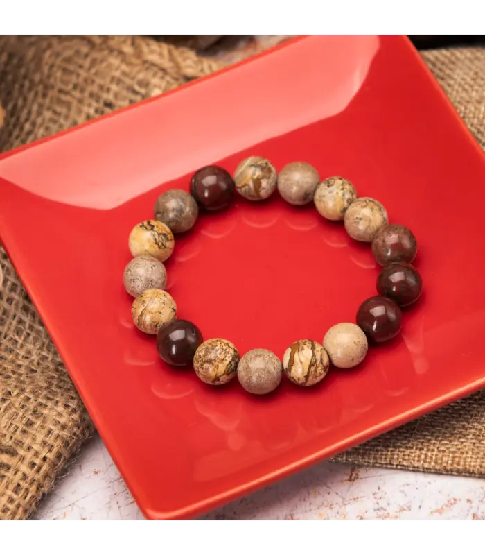 Bracelet Men's Red Brecciated and Scenic Jasper Bracelet