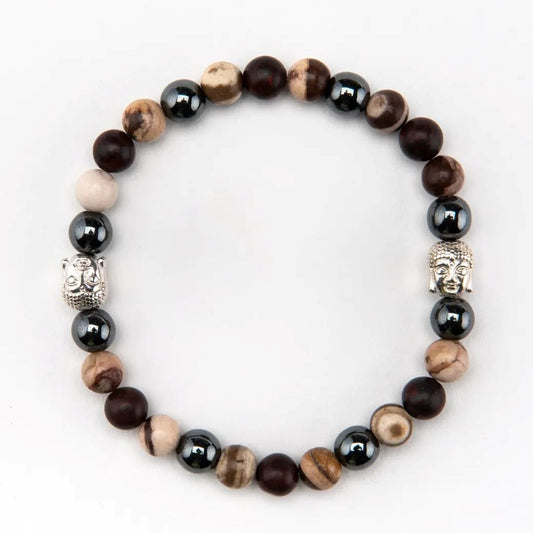 Men's Bracelet Men's Zebra and Red Brecciated Jasper Buddha Bracelet