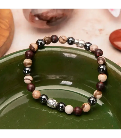 Men's Bracelet Men's Zebra and Red Brecciated Jasper Buddha Bracelet