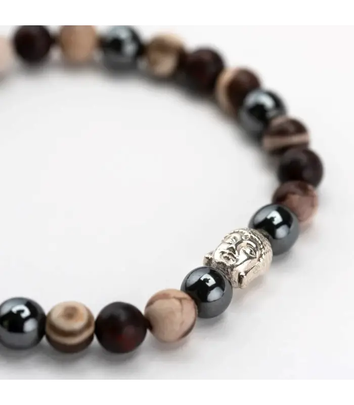 Men's Bracelet Men's Zebra and Red Brecciated Jasper Buddha Bracelet