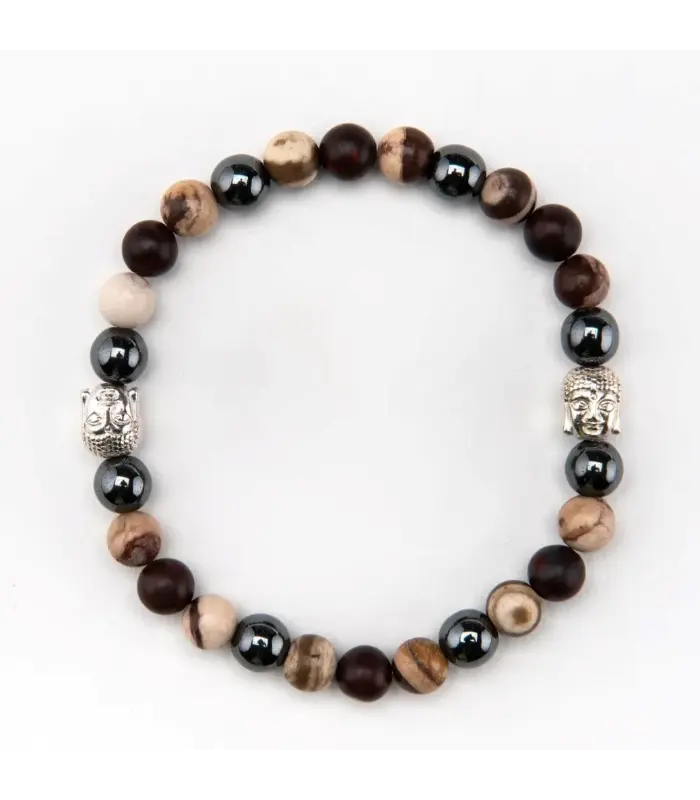 Men's Bracelet Men's Zebra and Red Brecciated Jasper Buddha Bracelet