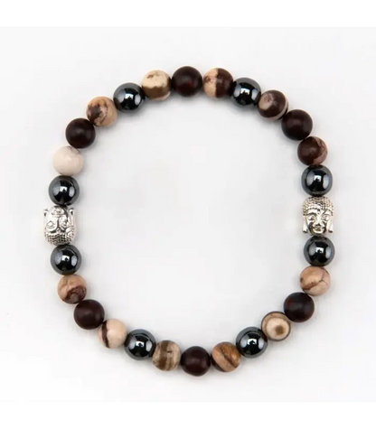 Men's Bracelet Men's Zebra and Red Brecciated Jasper Buddha Bracelet