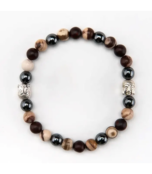 Men's Bracelet Men's Zebra and Red Brecciated Jasper Buddha Bracelet
