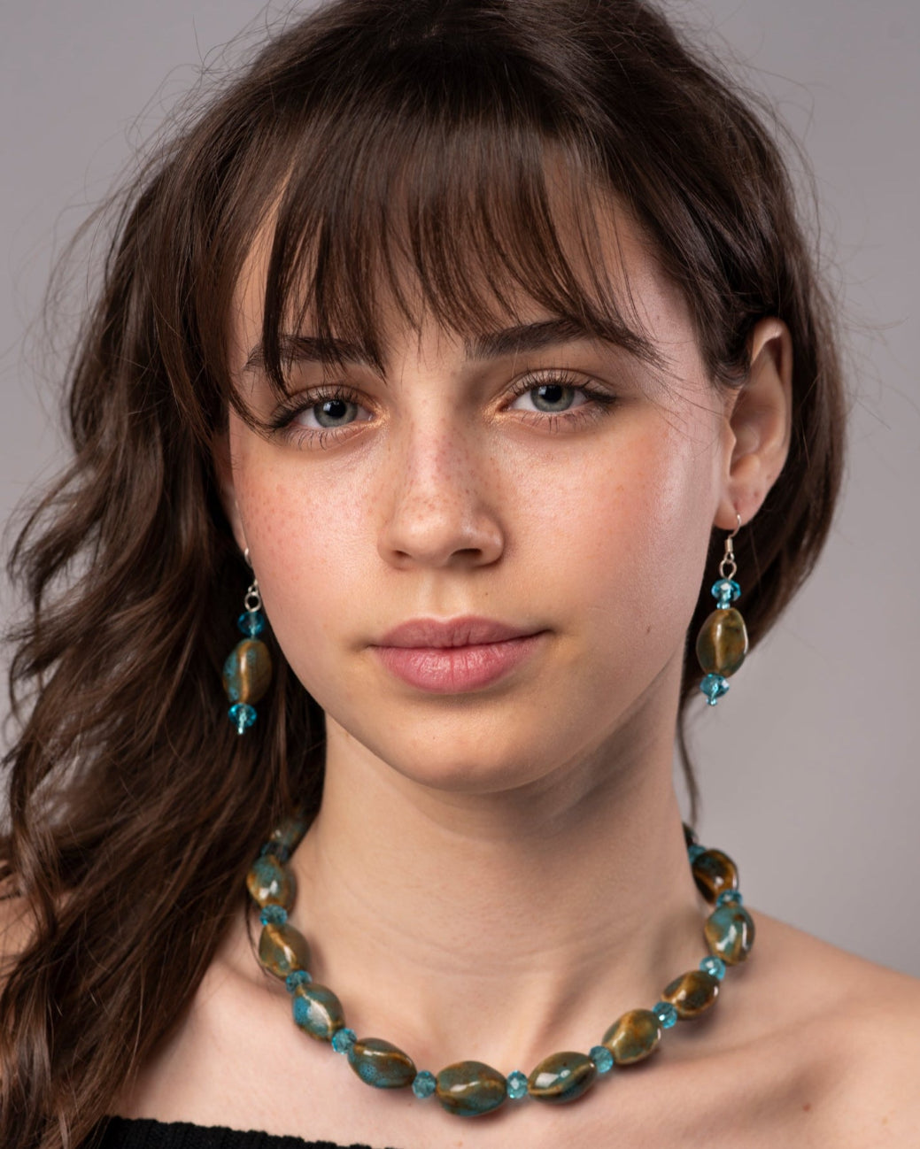 Porcelain Faceted Blue Earrings and Necklace set