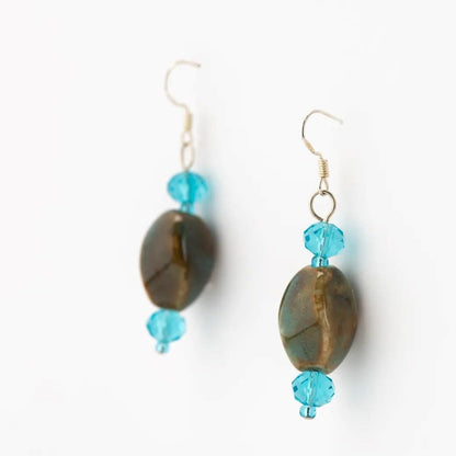 Earrings Porcelain Faceted Blue Glass Earrings