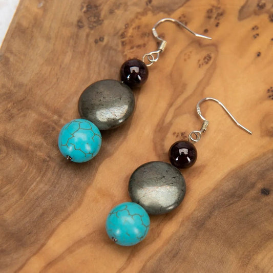 Earrings Pyrite and Turquoise Earrings