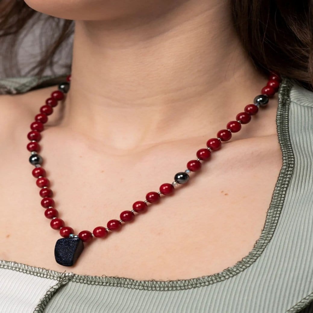 Necklace Red Coral and Blue Goldstone Necklace