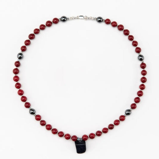 Necklace Red Coral and Blue Goldstone Necklace