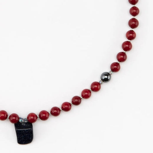 Necklace Red Coral and Blue Goldstone Necklace