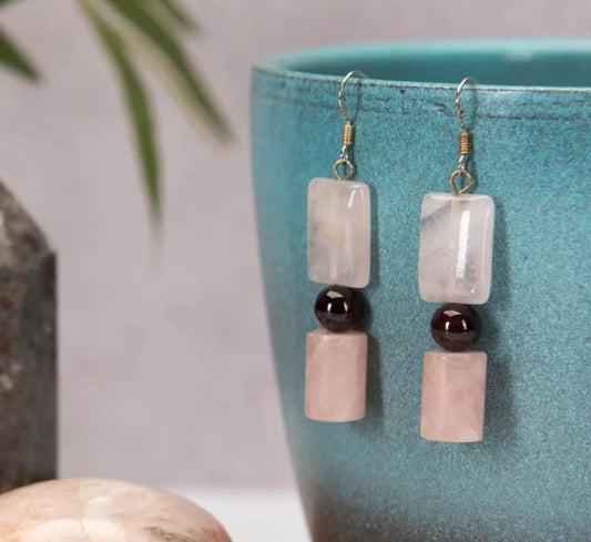 Earrings Rose Quartz and Garnet Earrings