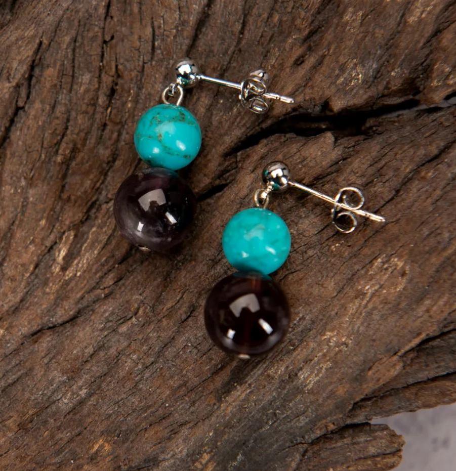 Earrings Sinkiang Turquoise and Amethyst Earrings