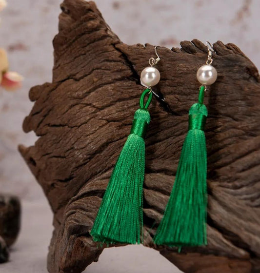 Earrings TASSEL Green Swarovski Pearl Earrings