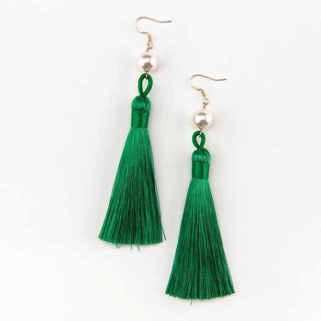 Earrings TASSEL Green Swarovski Pearl Earrings