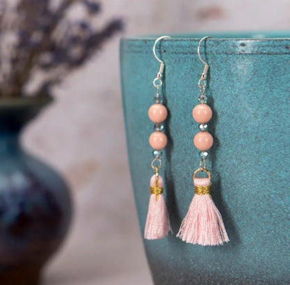 Earrings TASSEL Peachy Pink Swarovski Pearl Earrings