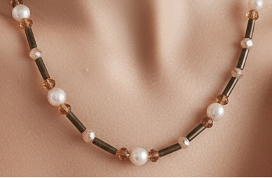 Bundled Set TUBES Collection Bundle: Asymmetrical Moss Pearl Necklace and Earrings