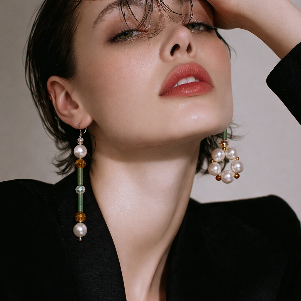 Earrings TUBES Collection Moss Agate and Swarovski Earrings